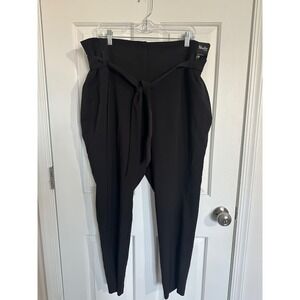 NY & Co. Madie Pant Smoothing Stretch Black 16 Average Paperbag Waist Belted NWT